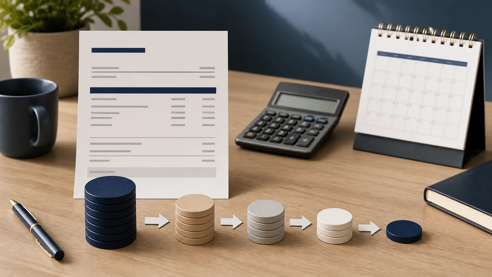 Pay stub and calculator showing how to determine take-home pay after deductions from gross pay