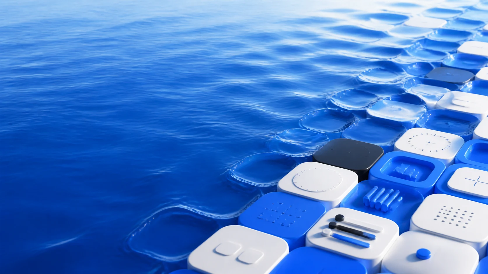Blue ocean ripples becoming precise utility modules in the Util Monster brand image